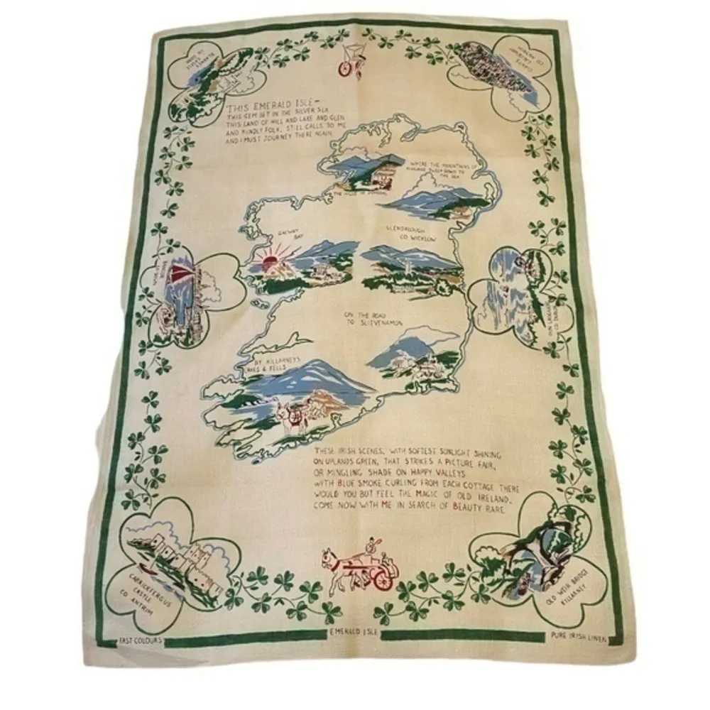 Vintage Emerald Island Pure Irish Linen Towel Wall Hanging